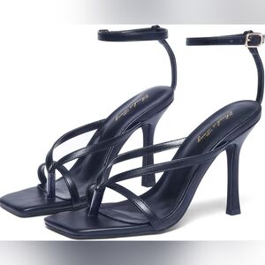 Womens Square Toe Heeled Sandals, Thong Strappy Ankle, 11